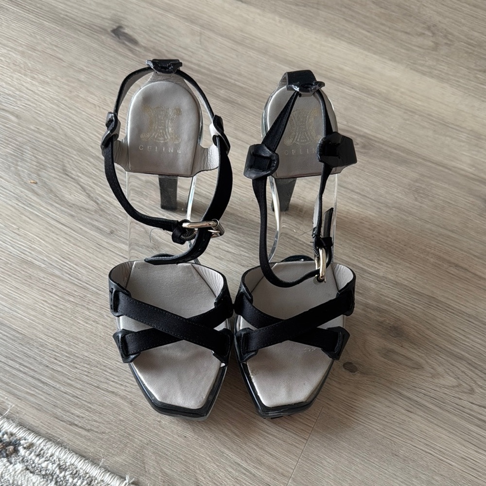 Authentic Celine Clear Black Strappy Heels Size 37 1/2
